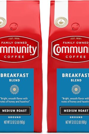 Community Coffee Breakfast Blend Ground Coffee, Medium Roast, 32 Ounce (Pack of 2)