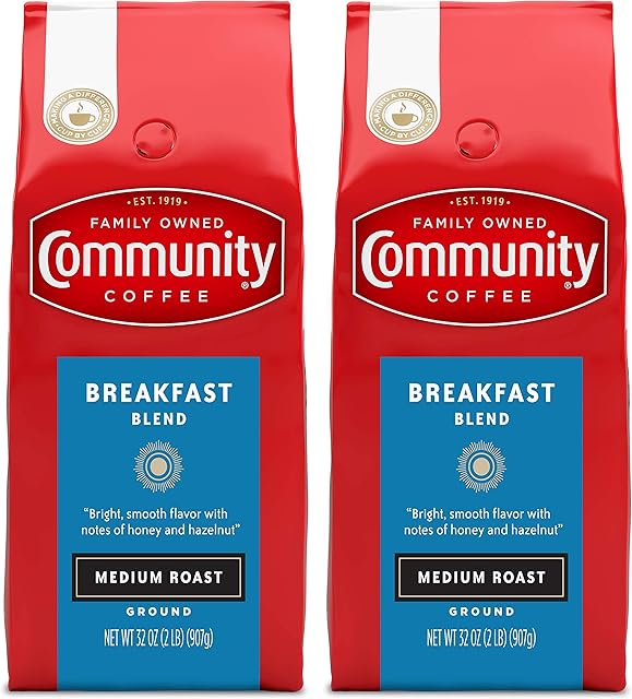 Community Coffee Breakfast Blend Ground Coffee, Medium Roast, 32 Ounce (Pack of 2)