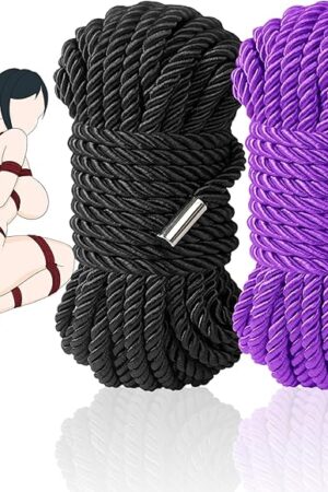 BDSM Couple Intimate Bondage Set - Soft and Multifunctional Sex Rope - Bedroom Adult Bondage Toy - Perfect for Bondage Beginners (2-Piece Set, Black, Purple)