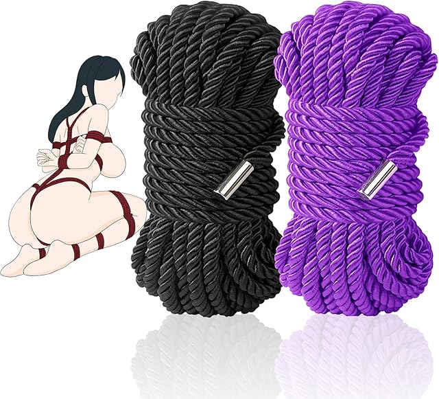 BDSM Couple Intimate Bondage Set - Soft and Multifunctional Sex Rope - Bedroom Adult Bondage Toy - Perfect for Bondage Beginners (2-Piece Set, Black, Purple)
