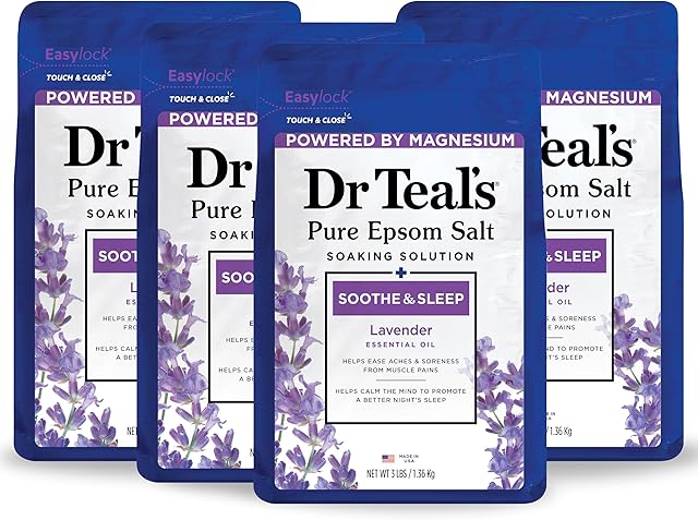 Dr Teal's Epsom Salt Magnesium Soak, Soothe & Sleep with Lavender, 3 lbs (Pack of 4)