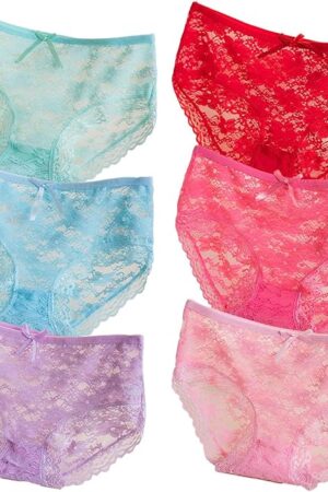 6 Packs Lace Sexy Underwear Panties for Women Bowknot Hipster Cozy Bikini Panties