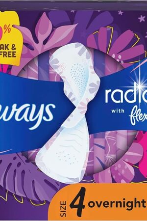 Always Radiant Feminine Pads for Women, Flexfoam Pads with Wings, Size 4, Overnight Absorbency, Lightly Scented, 60 Count (3 Packs of 20)