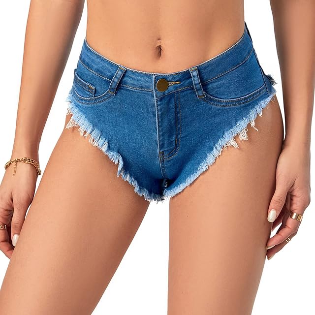 Women's Sexy High Waisted Stretch Mini Denim Shorts Hot Pants Clubwear, Baby Blue, Medium