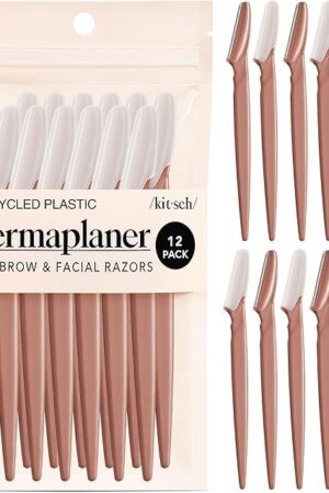 Kitsch Dermaplane Razor for Women Face - Face Razors for Women and Men - Eyebrow Trimmer, Shaver, Recycled Plastic Dermaplaning and Skin Care Tool - Terracotta, 12 pcs
