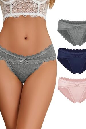 Womens Cotton Underwear Panties Cheeky Bikini Underpanties Lace Stretch Hipster Briefs