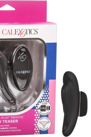 CalExotics Lock-N-Play Remote Panty Teaser, Rechargeable 12-Function Waterproof Silicone Clitoral Vibrator Securely Attached on Panty Black SE-0077-60-3