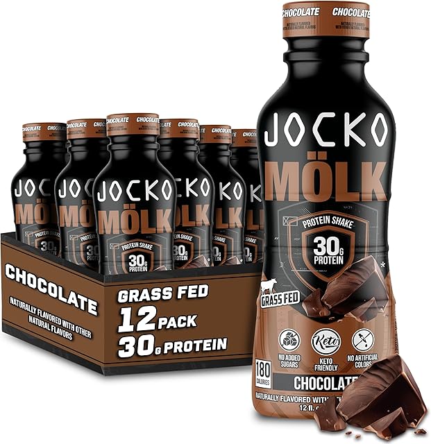 Jocko M?lk 30g Grass Fed Protein Shakes ? No Added Sugar Protein Drinks KETO Friendly - Ready to Drink 12 FL Oz (Pack of 12) Chocolate