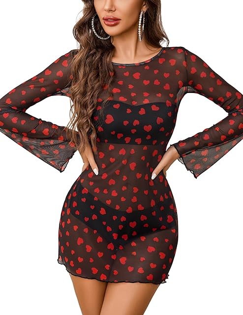 Women's Mesh Dress Backless Bell Sleeve Party Clubwear Mini Bodycon Dresses