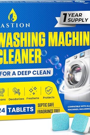 Washing Machine Cleaner Tablets 24 pack Powerful Descaler -Deep Cleaning for HE Front Loader & Top Load Washer Septic Safe Eco-Friendly Deodorizer Clean Drum & Laundry Tub Seal- Year's Supply