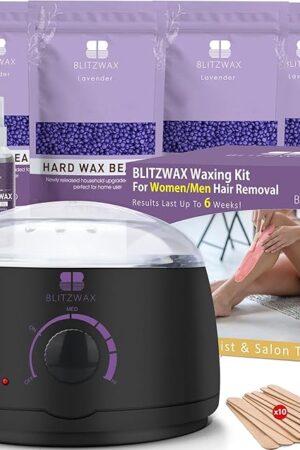 BLITZWAX Brazilian and Bikini Waxing Kit for Women, Hard Wax Warmer for Face, Legs, and Body, At Home Hair Removal Kit, Beginner Friendly, Quick Heating, 28 Accessories