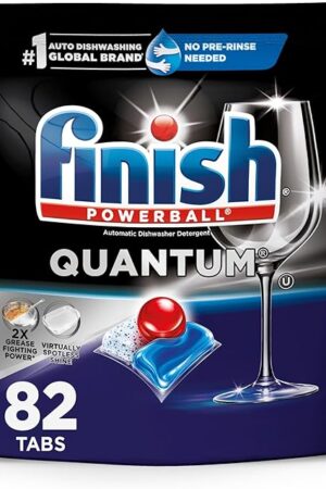 Finish Quantum Dishwasher Pods, No Pre-Rinse Detergent For 24HR Dried-On Stain & Grease, 82 Count