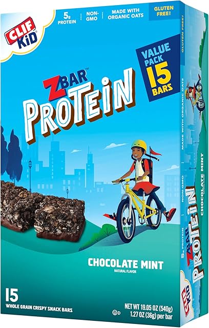 CLIF Kid Zbar Protein - Chocolate Mint - Crispy Whole Grain Snack Bars - Made with Organic Oats - Non-GMO - 5g Protein - 127 oz (15 Pack)