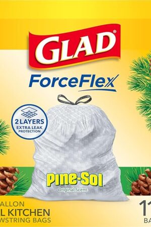 Glad Tall Kitchen Trash Bags 13 Gallon, Pine-Sol Garbage Bags, Odorshield with Drawstring, 110 Count