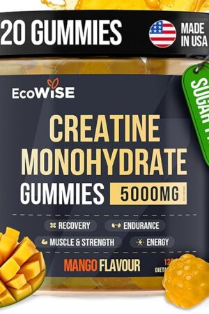 Creatine Monohydrate Gummies 5000 mg, Mango Flavor, 120 Sugar-Free Vegan Chews, Creatine Supplement for Daily Routine