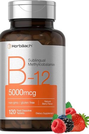 Horb?ach B12 Vitamin 5000 mcg | 120 Fast Dissolve Tablets | Sublingual Methylcobalamin | Vegetarian, Non-GMO & Gluten Free Supplement