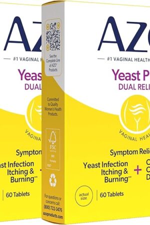 AZO Yeast Plus Dual Relief Homeopathic Medicine | Yeast Infection Symptom Relief: Itching & Burning | Vaginal Symptom Relief: Occasional Odor & Discharge | #1 Most Trusted Brand | 2 Pack (60ctx2)