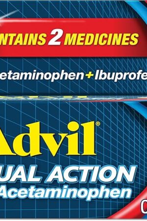 Advil Dual Action Coated Caplets with Acetaminophen, 250 Mg Ibuprofen and 500 Mg Acetaminophen Per Dose (2 Dose Equivalent) for 8 Hour Pain Relief - 72 Count