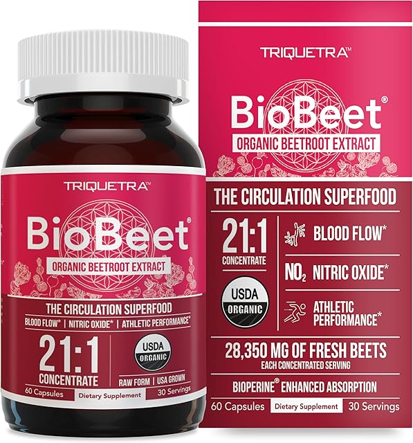 BioBeet? Max Strength Beet Root Capsules - 21:1 Concentrate, Each Serving Derived from 28,350 mg Organic Beetroot - Absorption Enhancement with BioPerine? Black Pepper Extract (60 Capsules)