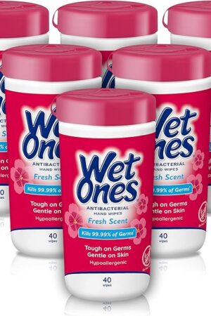 Wet Ones Antibacterial?Hand Wipes,?Fresh Scent Wipes | Antibacterial Wipes, Hand Sanitizer Wipes, Wet Ones Wipes, 40 ct Canister (6 pack)