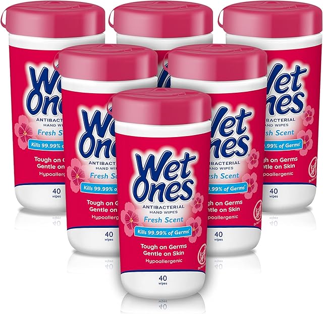 Wet Ones Antibacterial?Hand Wipes,?Fresh Scent Wipes | Antibacterial Wipes, Hand Sanitizer Wipes, Wet Ones Wipes, 40 ct Canister (6 pack)
