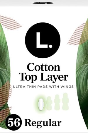 L Ultra Thin Pads for Women, Regular Absorbency, Organic Cotton Top Layer, Unscented Pads with Wings, 56 Count