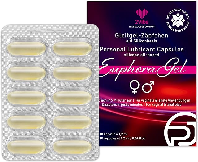 2Vibe EuphoraGel Personal Lubricant Capsules, Discreet Suppository Format, Silicone-Based, Premium Sexual Enhancement 10 Count (10 x 1.2 ml)