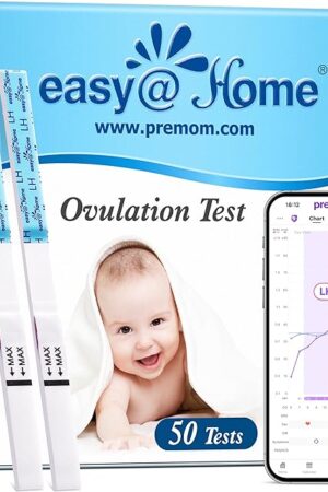 Easy@Home Ovulation Test Strips (50-Pack), FSA Eligible Ovulation Predictor Kit, Powered by Premom Ovulation Calculator iOS and Android APP, 50 LH Tests