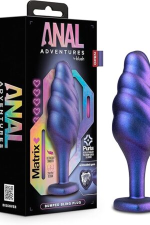 Blush Novelties Anal Adventures Cypher Rhineheart Silicone Anal Plug - Textured Swirled Bling Buttplug - Stayput Comfort for Safety - Satin Smooth Texture Ultrasilk - Sex Toy Couples