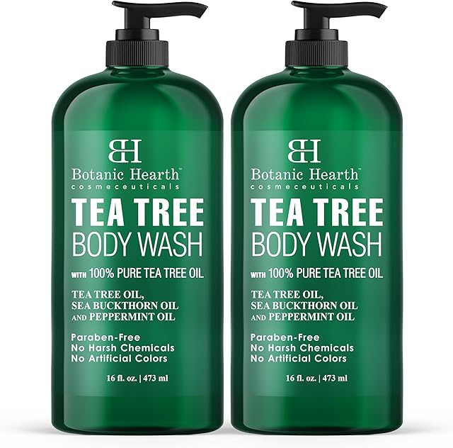 Botanic Hearth Tea Tree Body Wash | 16 Fl Oz | Helps Soothe Itchy, Dry Skin, Antifungal Body Wash With 100% Pure Tea Tree Oil | Sulfate Free, Paraben Free, For Men And Women Set Of 2