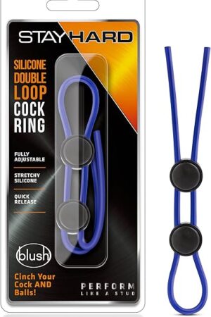 Blush Stay Hard 9" Silicone Penis Ring, Double Loop Lasso - Adjustable Cock & Balls Cinch - Quick Release Locks - Harder Erection, Stamina & Girth Enhancing - Adult Sex Toy for Men & Couples - (Blue)