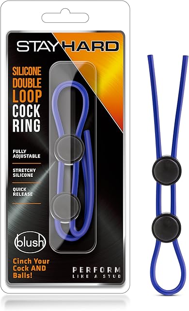 Blush Stay Hard 9" Silicone Penis Ring, Double Loop Lasso - Adjustable Cock & Balls Cinch - Quick Release Locks - Harder Erection, Stamina & Girth Enhancing - Adult Sex Toy for Men & Couples - (Blue)