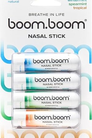 BoomBoom Nasal Stick | Vapor Flow Technology | Cool Refreshing Sensation | Natural Mood Boost | Simple Ingredients | Essential Oils + Menthol Inhaler (Mint, Wintermint, Tropical, Spearmint)