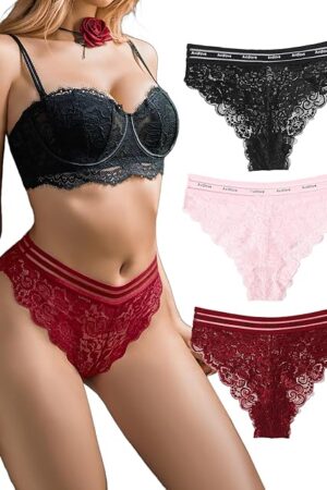 Women Floral Lace Panties Lace Underwear Sexy Hipster Panties Lace Cheeky Panty Lace Tanga