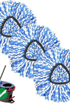 2-Tank System Spin Mop Replacement Head, 3 Pack Mop Head Replacement Compatible RinseClean System, Microfiber, Machine Washable, Easy to Replace and Deep Cleaning