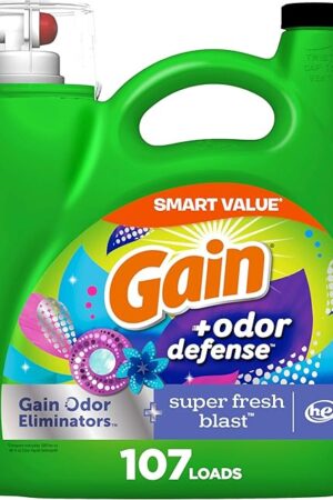 Gain + Odor Defense Liquid Laundry Detergent Super Fresh Blast Scent, HE Compatible, 107 Loads 154 fl oz, Gain Laundry Detergent, Liquid Laundry Detergent