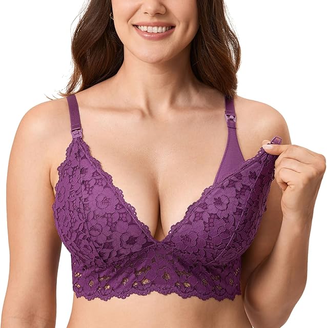 Women's Lace Nursing Bra Wirefree Padded Breastfeeding Maternity Bralette Cute