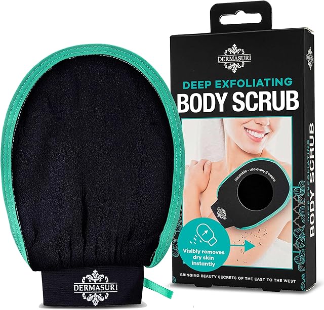 Dermasuri Deep Exfoliating Glove - Polishing Mitt Body Scrubber - Korean Skin Cleaner Exfoliator & Dead Skin Buffing Treatment - Keratosis Pilaris Scrub Remover- Shower Skincare (1 Pack)