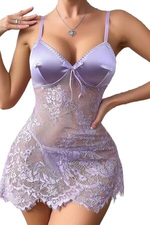 Women Lingerie Nightwear Silk Lace Sleepwear Chemises Sexy Babydoll Nightgown Teddy Sleep Dress