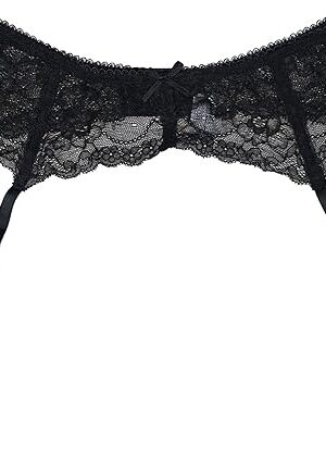 Black Lace Sexy Women Metal Clips Garter Belts for Stockings (Large)