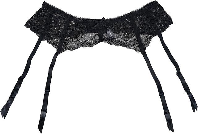 Black Lace Sexy Women Metal Clips Garter Belts for Stockings (Large)