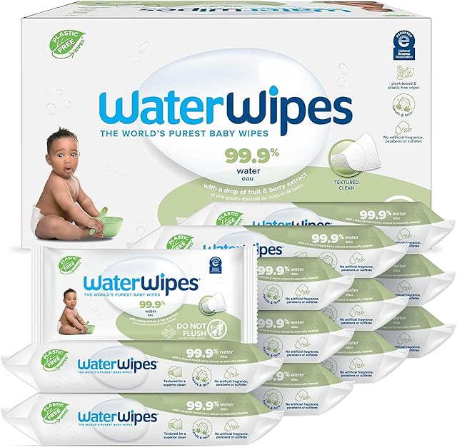 WaterWipes Textured Clean, Toddler & Baby Wipes, 999% Water, 3-In-1 Cleans, Cares, Protects, Unscented & Hypoallergenic, 720 Count (12 Packs), Packaging May Vary