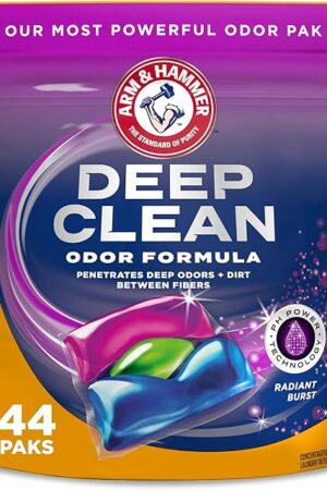 ARM & HAMMER? Deep Clean Odor Formula Laundry Detergent Power Paks, Laundry Odor Remover, Radiant Burst Scent, 44 Count, 44 Loads