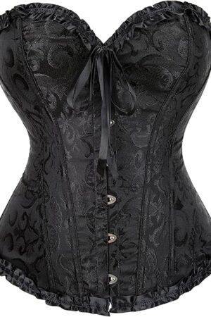 Women's Sexy Jacquard Corset-Bustier - Vintage Floral With Buckle Lace-Up-Boned Overbust Corsets Top
