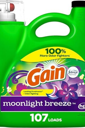 Gain + Aroma Boost Liquid Laundry Detergent, Moonlight Breeze Scent, 107 Loads, 154 Fl Oz, HE Compatible with Febreze and Oxi (125)