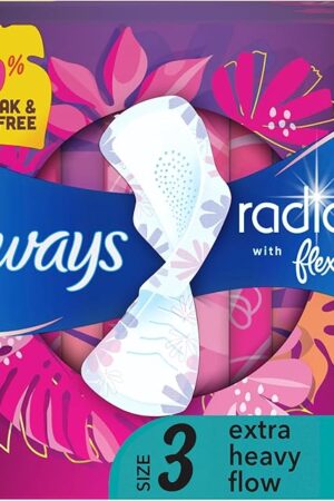 Always Radiant Feminine Pads for Women, Flexfoam Pads with Wings, Size 3, Extra Heavy Absorbency, Lightly Scented, 30 Count (Packaging May Vary)