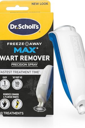 Dr Scholl's Freeze Away MAX Wart Remover, 10 Treatments - As Fast As 10 Seconds to Treat Warts, Removes Common Warts & Plantar Warts on Hands & Feet, Easy to Use Precision Spray for Wart Removal