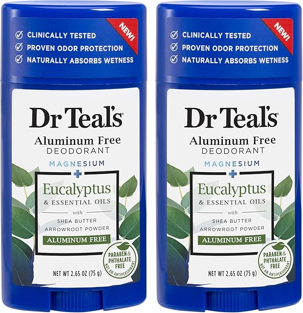 Dr Teals Eucalyptus Deodorant Gift Set (2 Pack, 265oz Ea) - Eucalyptus Essential Oils with Shea Butter & Arrowroot Powder - Aluminum, Paraben, & Phthalate Free - Dermatologist Tested