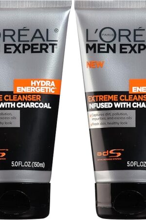 L'Oreal Paris Men Expert Hydra Energetic Daily Facial Cleanser with Charcoal, 2 ct.