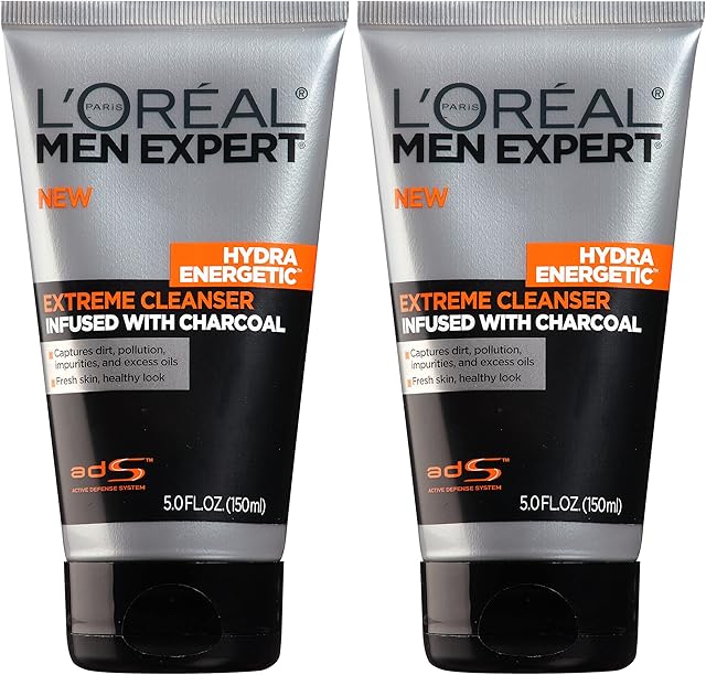 L'Oreal Paris Men Expert Hydra Energetic Daily Facial Cleanser with Charcoal, 2 ct.